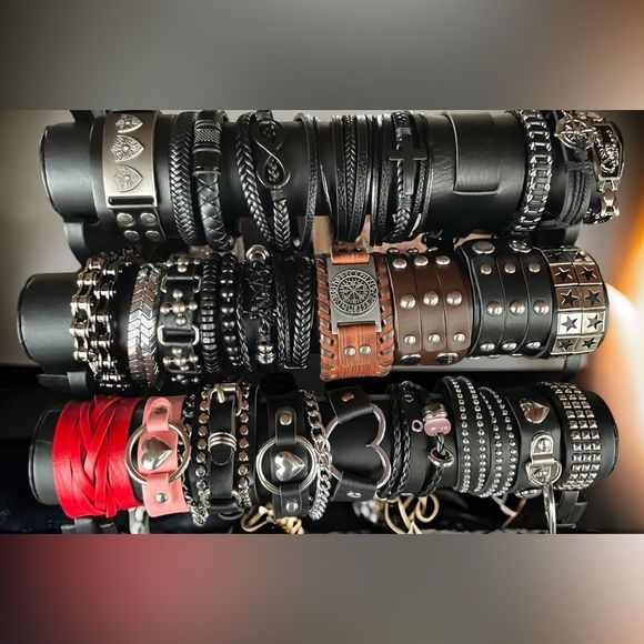 Men’s Leather Cuff, Wristband l Brown/Black Soft P/U l  2-Snap Adj Design l New - Picture 8 of 10